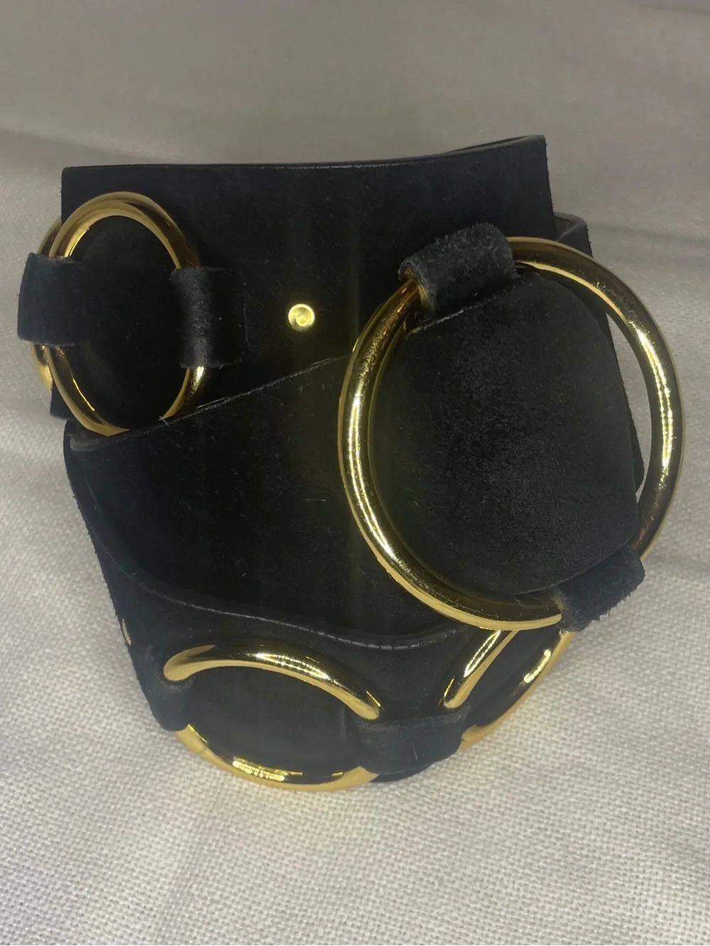 Black Suede Wide Hip Belt with Gold Rings Size Small Urban Grunge